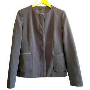 MaxMara Italian Made Virgin  Wool Blend Leather Trim Beard Jacket Size 12